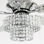 Ventilatore da soffitto moderno in cristallo cromato da 52 pollici con 5 pale in legno e telecomando