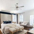 Ventilatore da soffitto moderno in cristallo cromato da 52 pollici con 5 pale in legno e telecomando