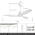 Ventilatore da soffitto moderno in legno massello/ABS da 52 pollici con telecomando (senza luce), 6 velocità del vento, flusso d'aria reversibile