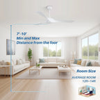 Ventilatore da soffitto moderno in legno massello/ABS da 52 pollici con telecomando (senza luce), 6 velocità del vento, flusso d'aria reversibile