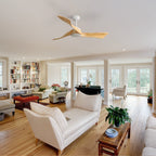 Ventilatore da soffitto moderno in legno massello/ABS da 52 pollici con telecomando (senza luce), 6 velocità del vento, flusso d'aria reversibile