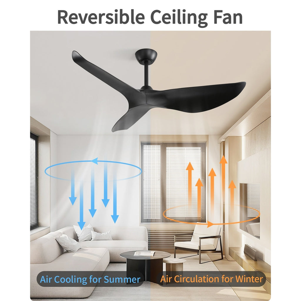 Ventilatore da soffitto moderno in legno massello/ABS da 52 pollici con telecomando (senza luce), 6 velocità del vento, flusso d'aria reversibile
