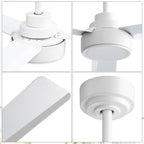 Ventilatore da soffitto moderno in legno massello/ABS da 52 pollici con telecomando (senza luce), 6 velocità del vento, flusso d'aria reversibile