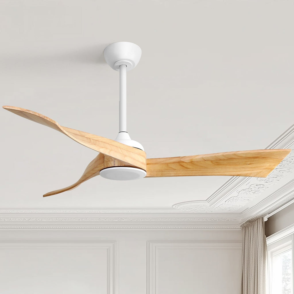 Ventilatore da soffitto moderno in legno massello/ABS da 52 pollici con telecomando (senza luce), 6 velocità del vento, flusso d'aria reversibile