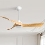 Ventilatore da soffitto moderno in legno massello/ABS da 52 pollici con telecomando (senza luce), 6 velocità del vento, flusso d'aria reversibile