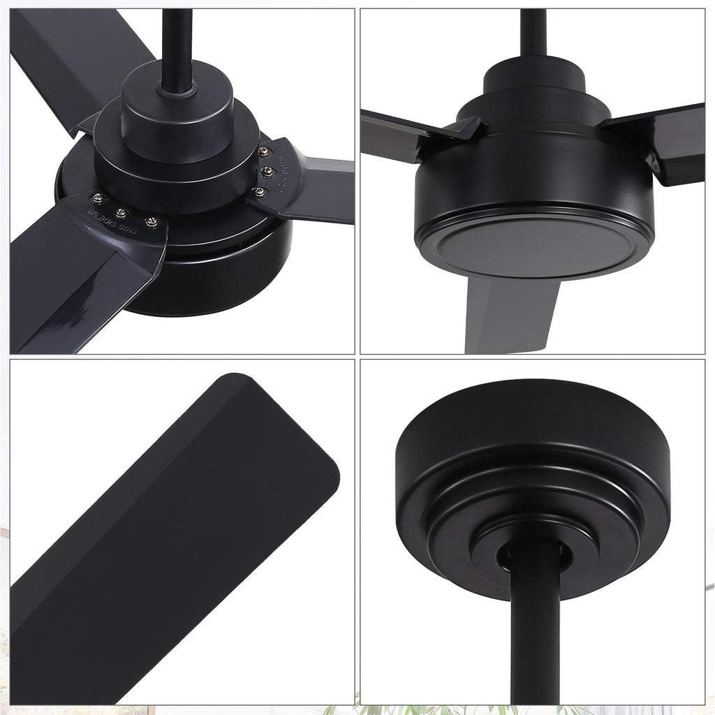 Ventilatore da soffitto moderno in legno massello/ABS da 52 pollici con telecomando (senza luce), 6 velocità del vento, flusso d'aria reversibile