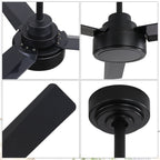 Ventilatore da soffitto moderno in legno massello/ABS da 52 pollici con telecomando (senza luce), 6 velocità del vento, flusso d'aria reversibile