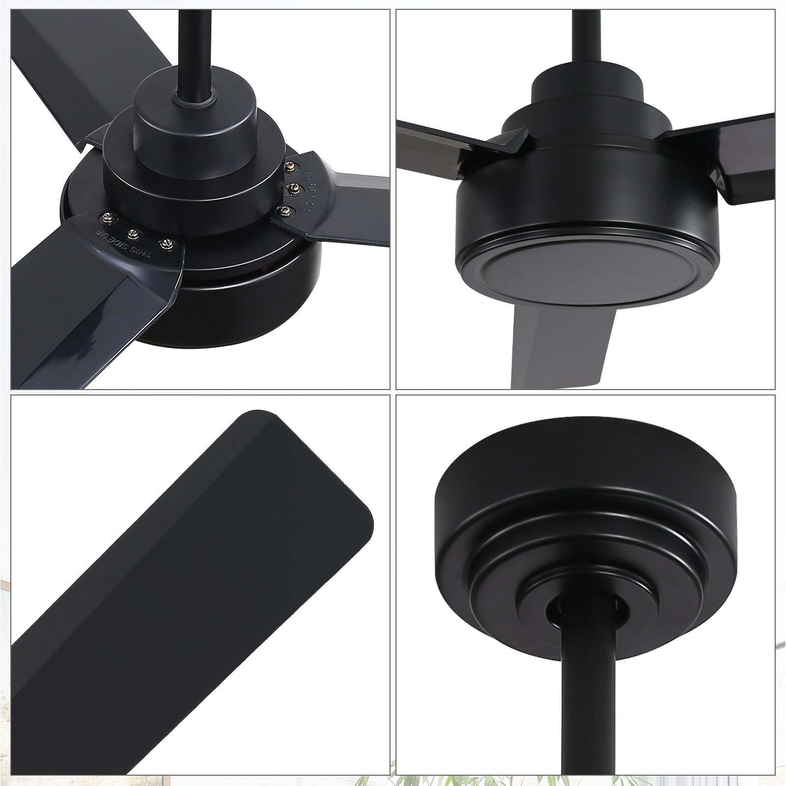 Ventilatore da soffitto moderno in legno massello/ABS da 52 pollici con telecomando (senza luce), 6 velocità del vento, flusso d'aria reversibile