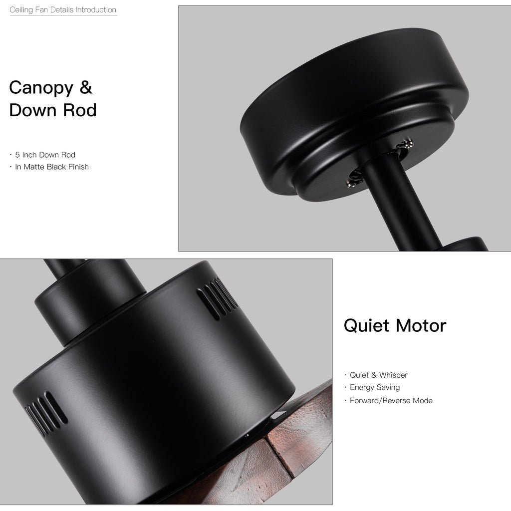 Ventilatore da soffitto moderno in legno massello/ABS da 52 pollici con telecomando (senza luce), 6 velocità del vento, flusso d'aria reversibile