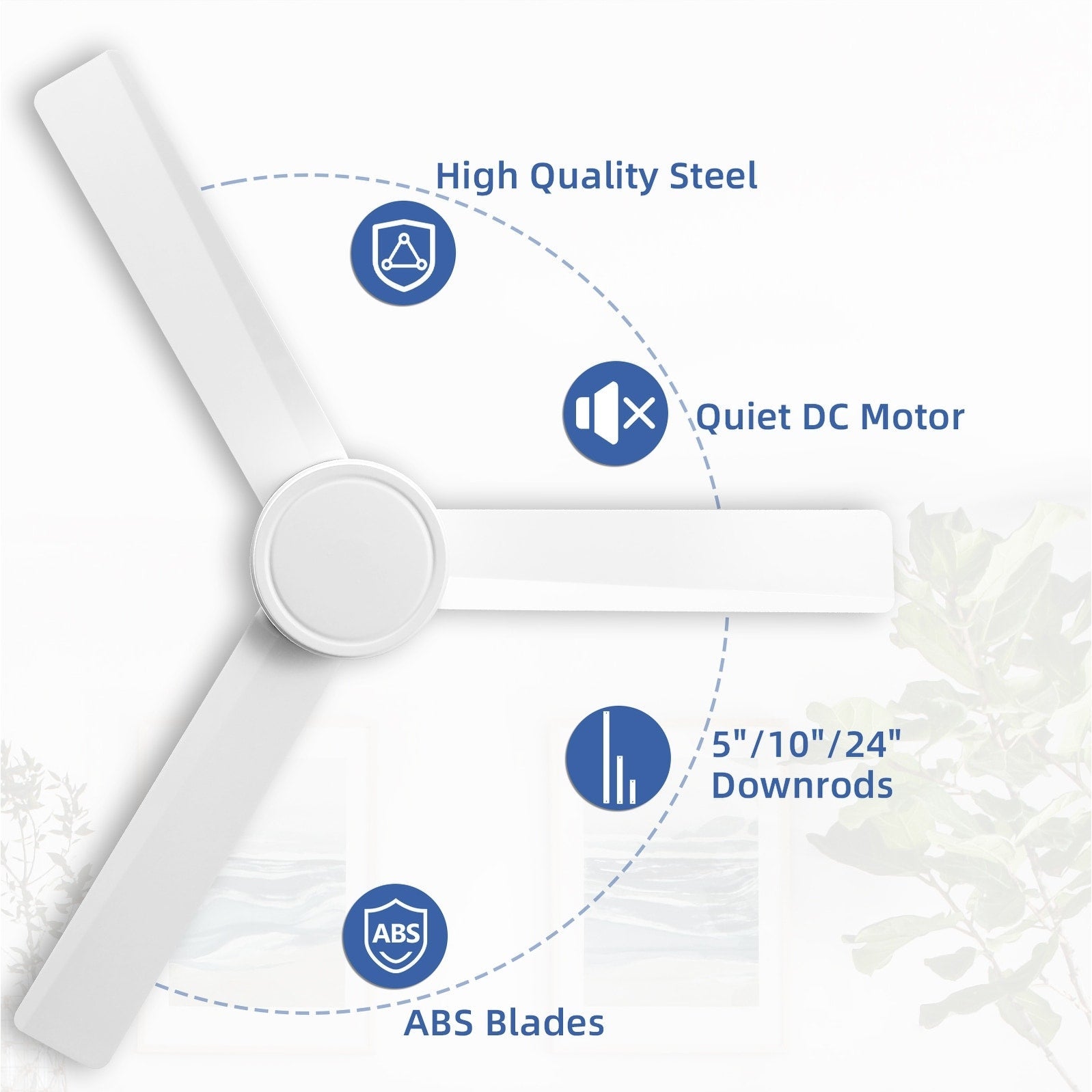 Ventilatore da soffitto moderno in legno massello/ABS da 52 pollici con telecomando (senza luce), 6 velocità del vento, flusso d'aria reversibile