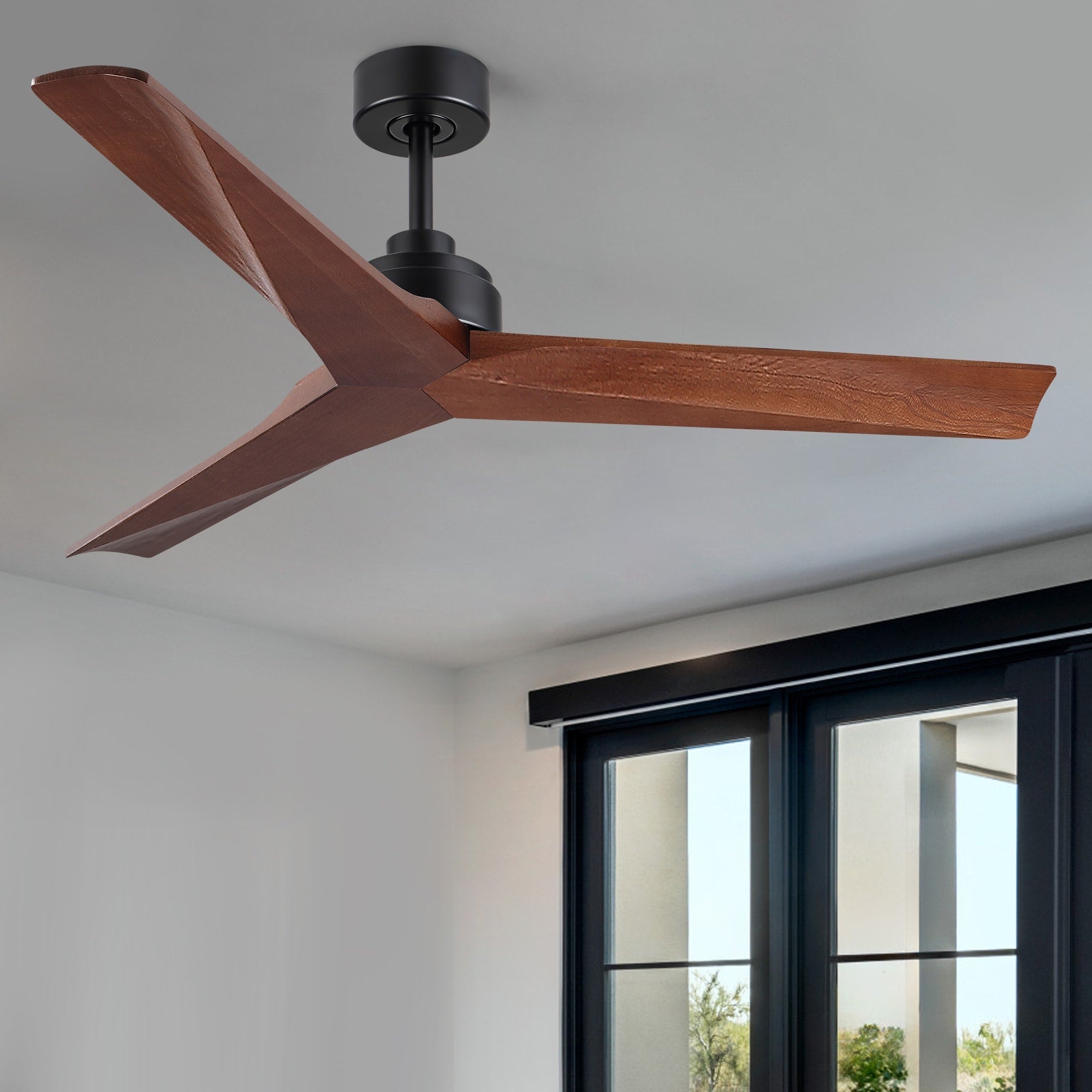 Ventilatore da soffitto moderno in legno massello/ABS da 52 pollici con telecomando (senza luce), 6 velocità del vento, flusso d'aria reversibile