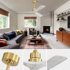 Ventilatore da soffitto moderno in legno massello/ABS da 52 pollici con telecomando (senza luce), 6 velocità del vento, flusso d'aria reversibile