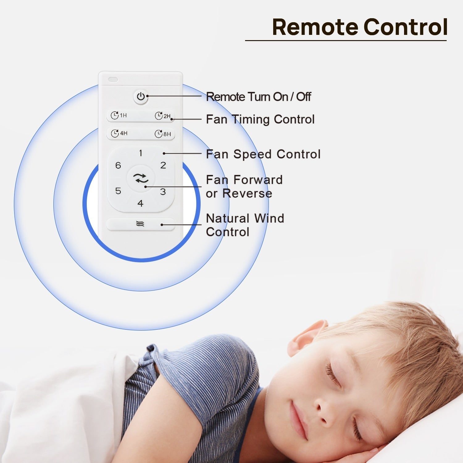 Ventilatore da soffitto moderno in legno massello/ABS da 52 pollici con telecomando (senza luce), 6 velocità del vento, flusso d'aria reversibile