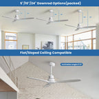 Ventilatore da soffitto moderno in legno massello/ABS da 52 pollici con telecomando (senza luce), 6 velocità del vento, flusso d'aria reversibile