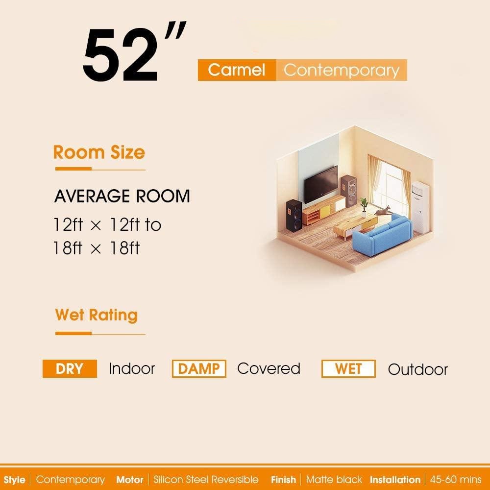 Ventilatore da soffitto moderno in legno massello/ABS da 52 pollici con telecomando (senza luce), 6 velocità del vento, flusso d'aria reversibile