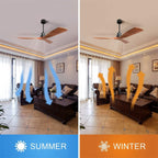 Ventilatore da soffitto moderno in legno massello/ABS da 52 pollici con telecomando (senza luce), 6 velocità del vento, flusso d'aria reversibile