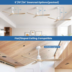 Ventilatore da soffitto moderno in legno massello/ABS da 52 pollici con telecomando (senza luce), 6 velocità del vento, flusso d'aria reversibile