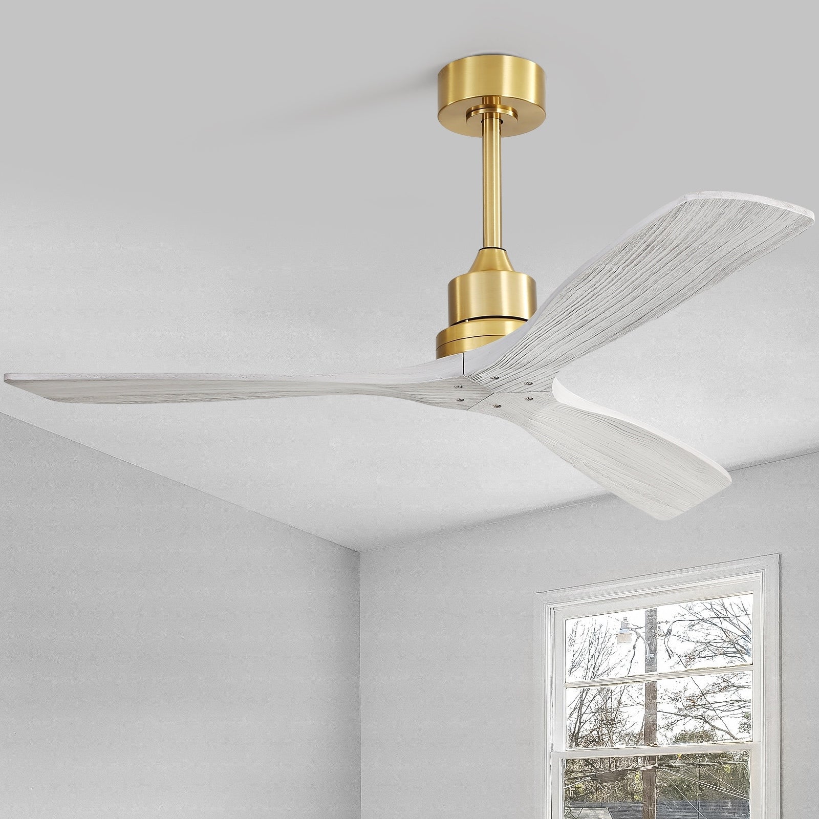 Ventilatore da soffitto moderno in legno massello/ABS da 52 pollici con telecomando (senza luce), 6 velocità del vento, flusso d'aria reversibile