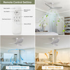 Ventilatore da soffitto moderno in legno massello/ABS da 52 pollici con telecomando (senza luce), 6 velocità del vento, flusso d'aria reversibile