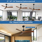 Ventilatore da soffitto moderno in legno massello/ABS da 52 pollici con telecomando (senza luce), 6 velocità del vento, flusso d'aria reversibile
