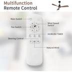 Ventilatore da soffitto silenzioso in legno di noce 52/60/48 con telecomando, luce integrata opzionale