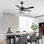 Ventilatore da soffitto moderno da interno cromato/nero da 52 pollici con telecomando e 5 pale reversibili