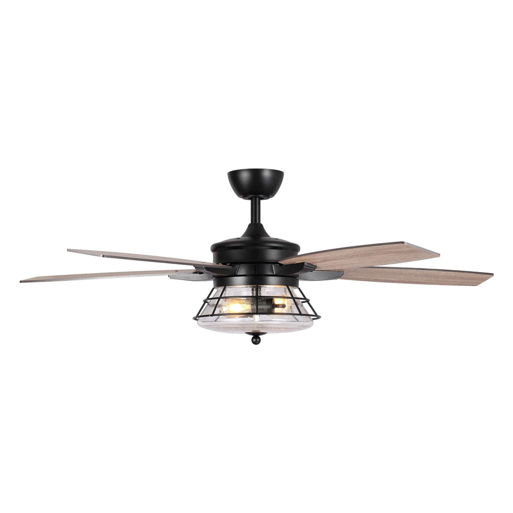 Ventilatore da soffitto decorativo industriale in vetro nero con 52 semi, con telecomando e kit luce