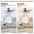 Ventilatore da soffitto decorativo industriale in vetro nero con 52 semi, con telecomando e kit luce