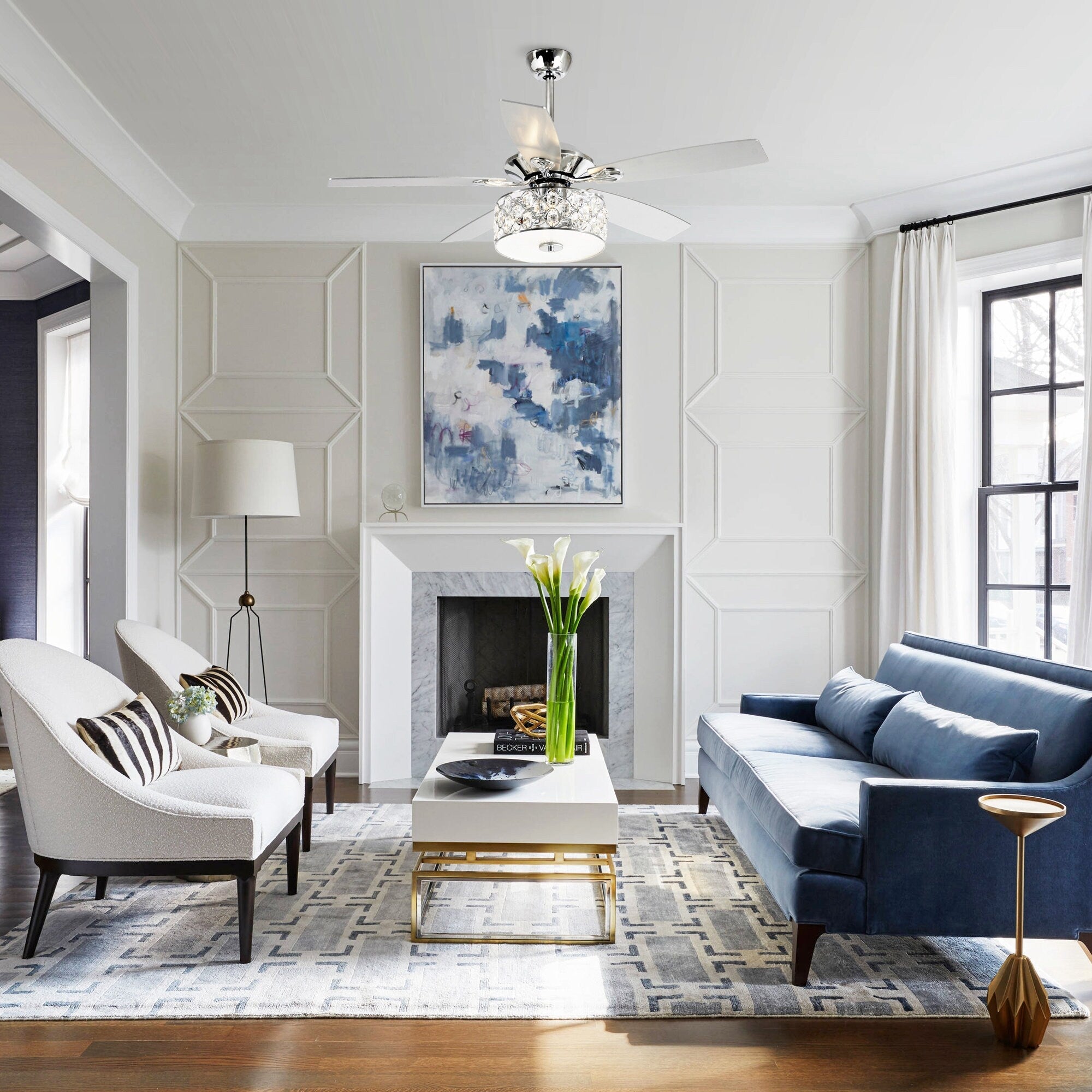 52 Ventilatore da soffitto in cristallo moderno a 4 luci con telecomando