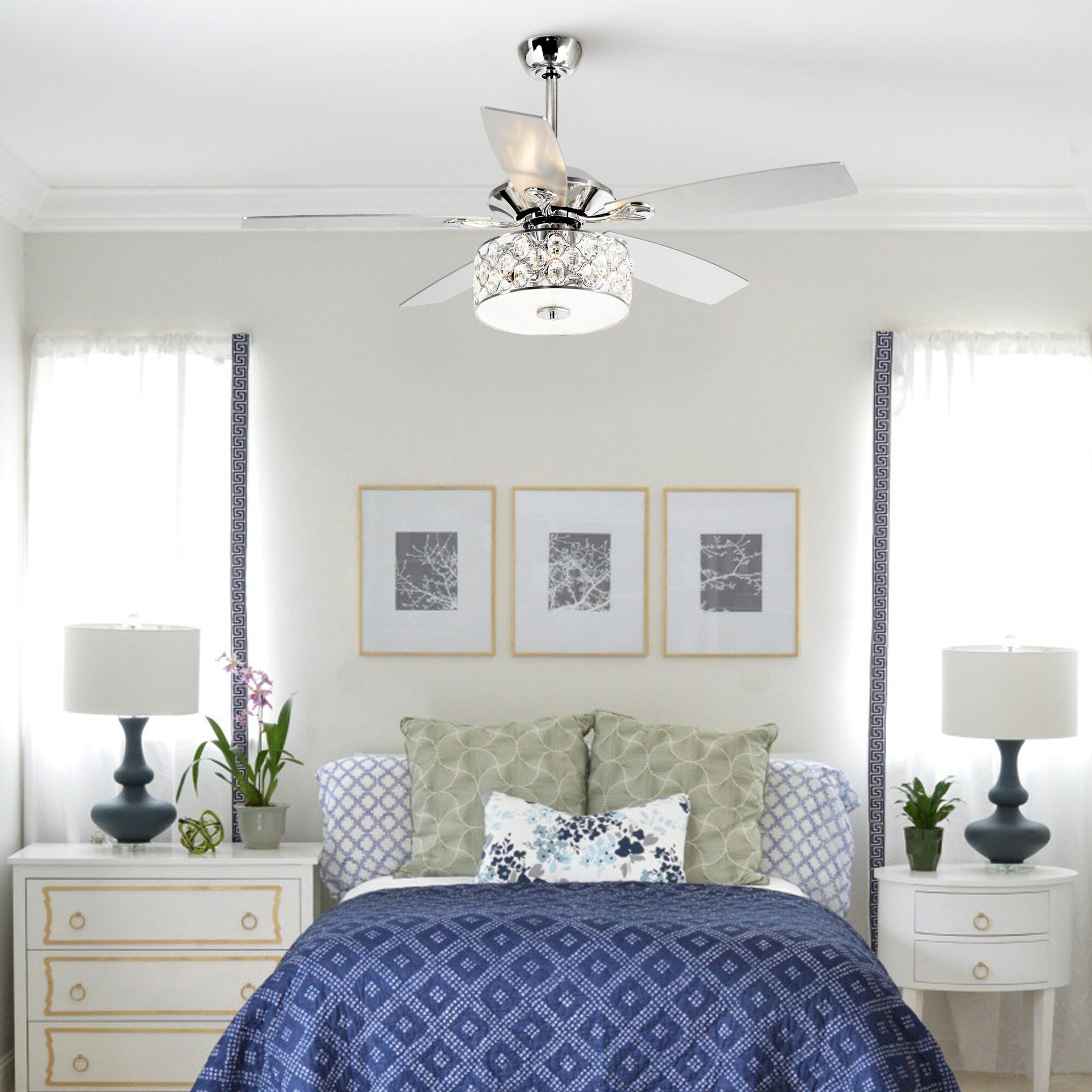 52 Ventilatore da soffitto in cristallo moderno a 4 luci con telecomando