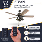 52 Prominence Home Sivan Bronze Farmhouse Ventilatore da soffitto a LED con luce, telecomando