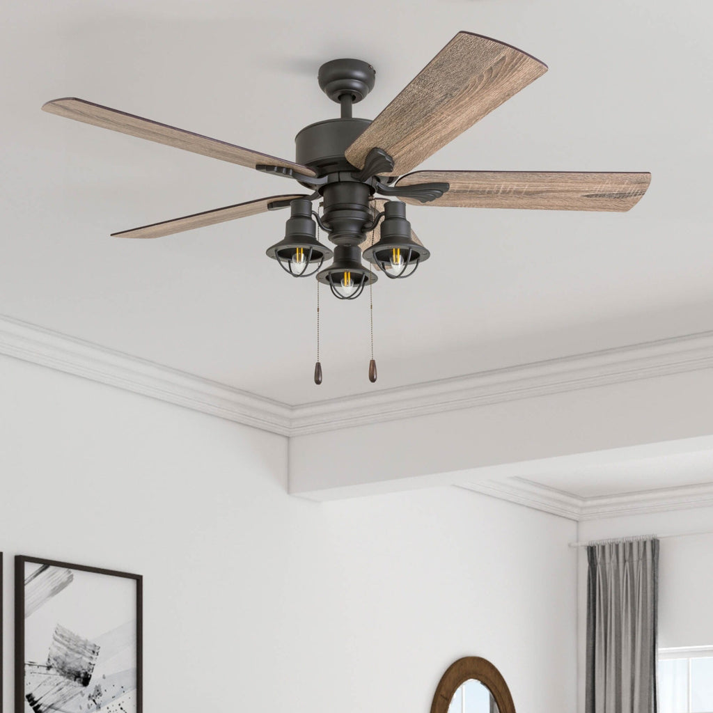 52 Prominence Home Sivan Bronze Farmhouse Ventilatore da soffitto a LED con luce, telecomando