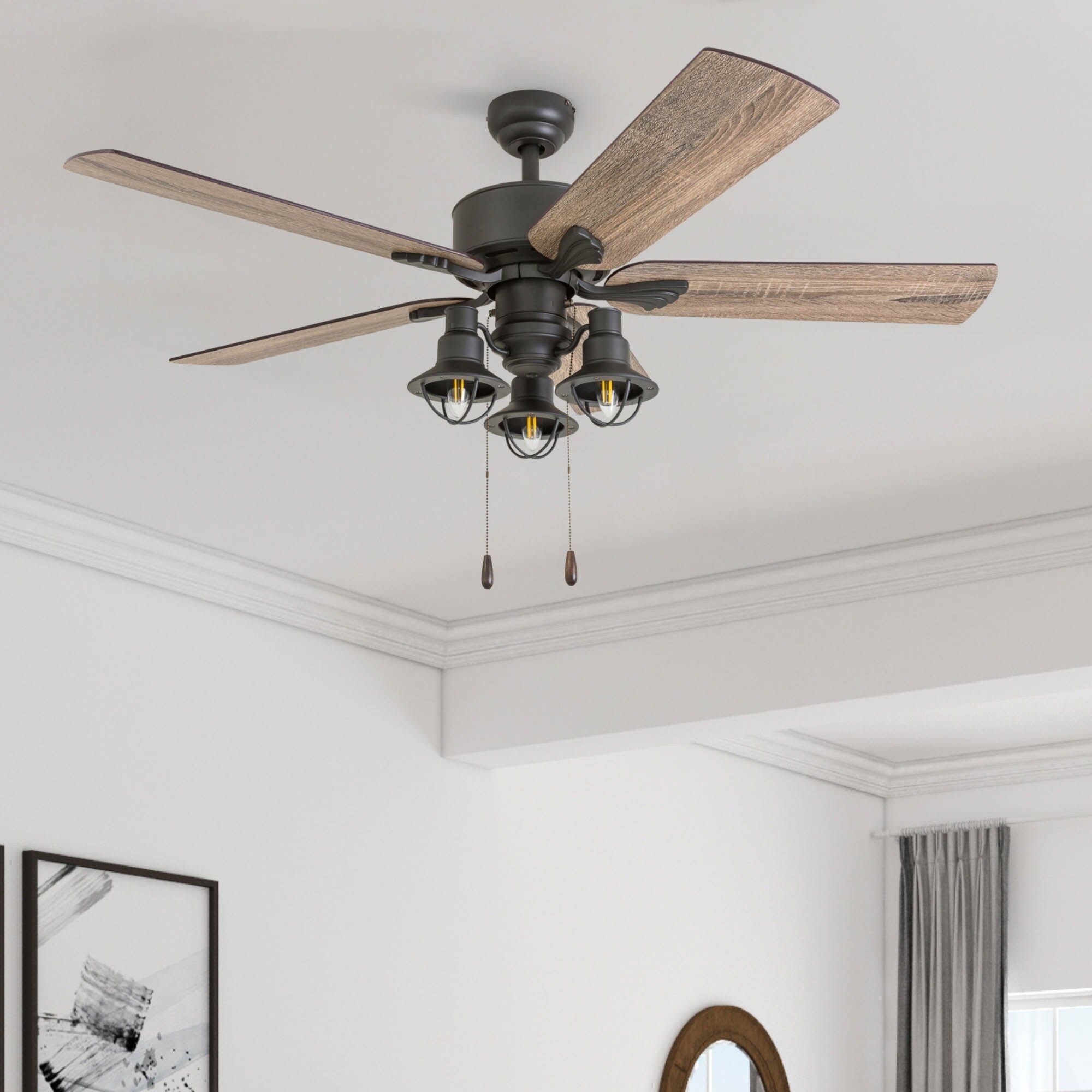 52 Prominence Home Sivan Bronze Farmhouse Ventilatore da soffitto a LED con luce, telecomando