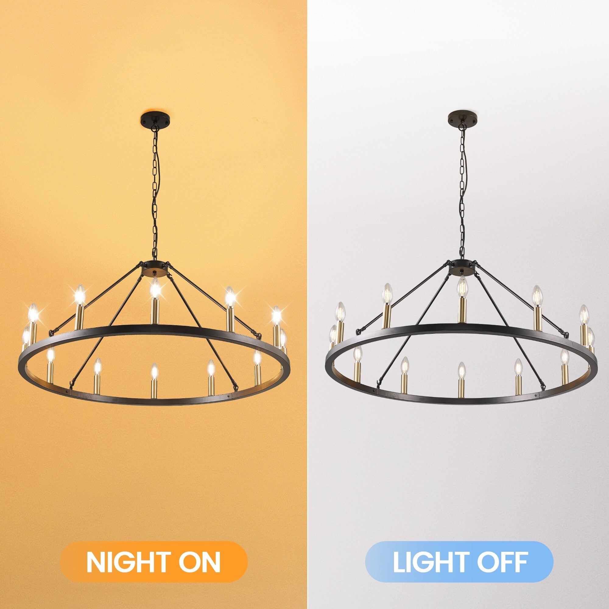 Lampadario a 24 luci con ruota di carro rotonda da 54 pollici