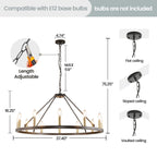 Lampadario a 24 luci con ruota di carro rotonda da 54 pollici
