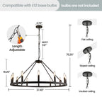 Lampadario a 24 luci con ruota di carro rotonda da 54 pollici