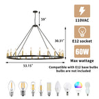 Lampadario a 24 luci con ruota di carro rotonda da 54 pollici