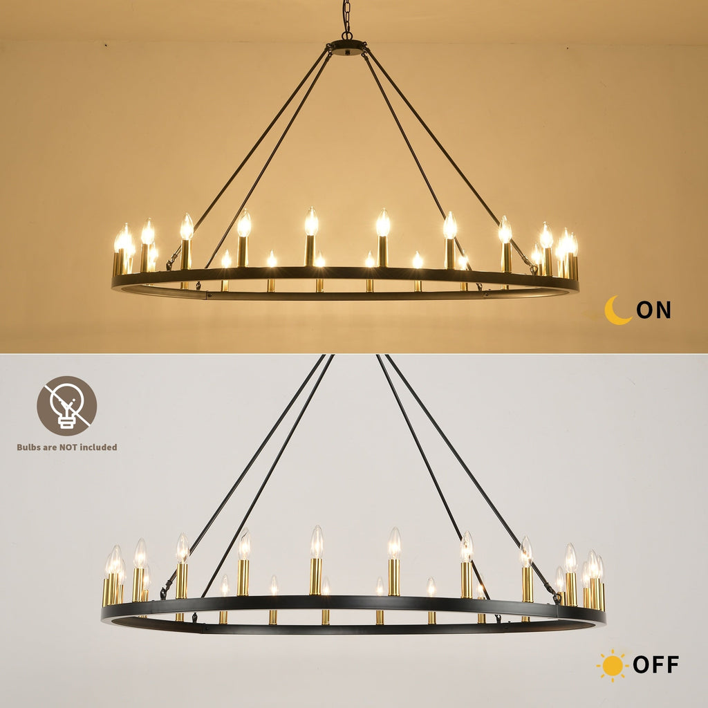 Lampadario a 24 luci con ruota di carro rotonda da 54 pollici