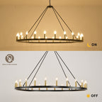 Lampadario a 24 luci con ruota di carro rotonda da 54 pollici