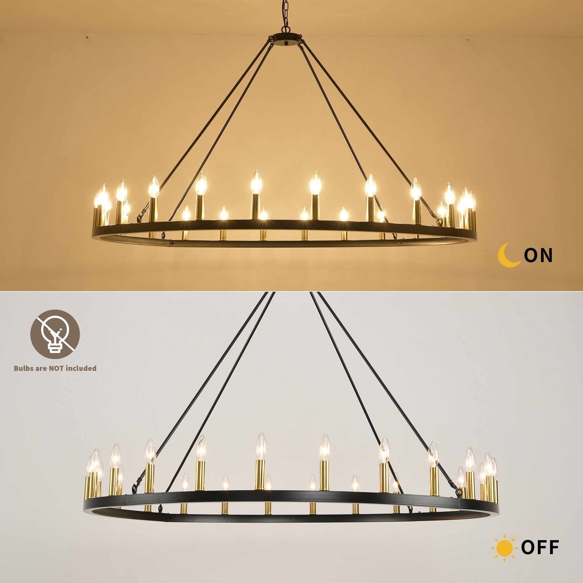 Lampadario a 24 luci con ruota di carro rotonda da 54 pollici