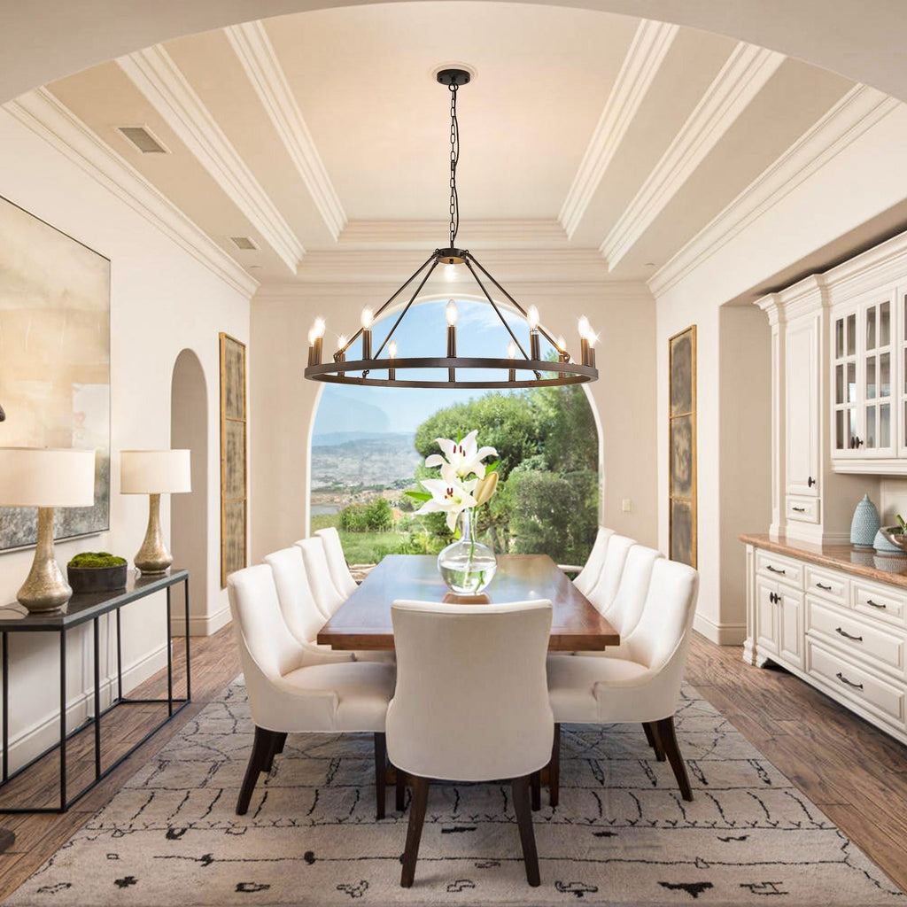 Lampadario a 24 luci con ruota di carro rotonda da 54 pollici