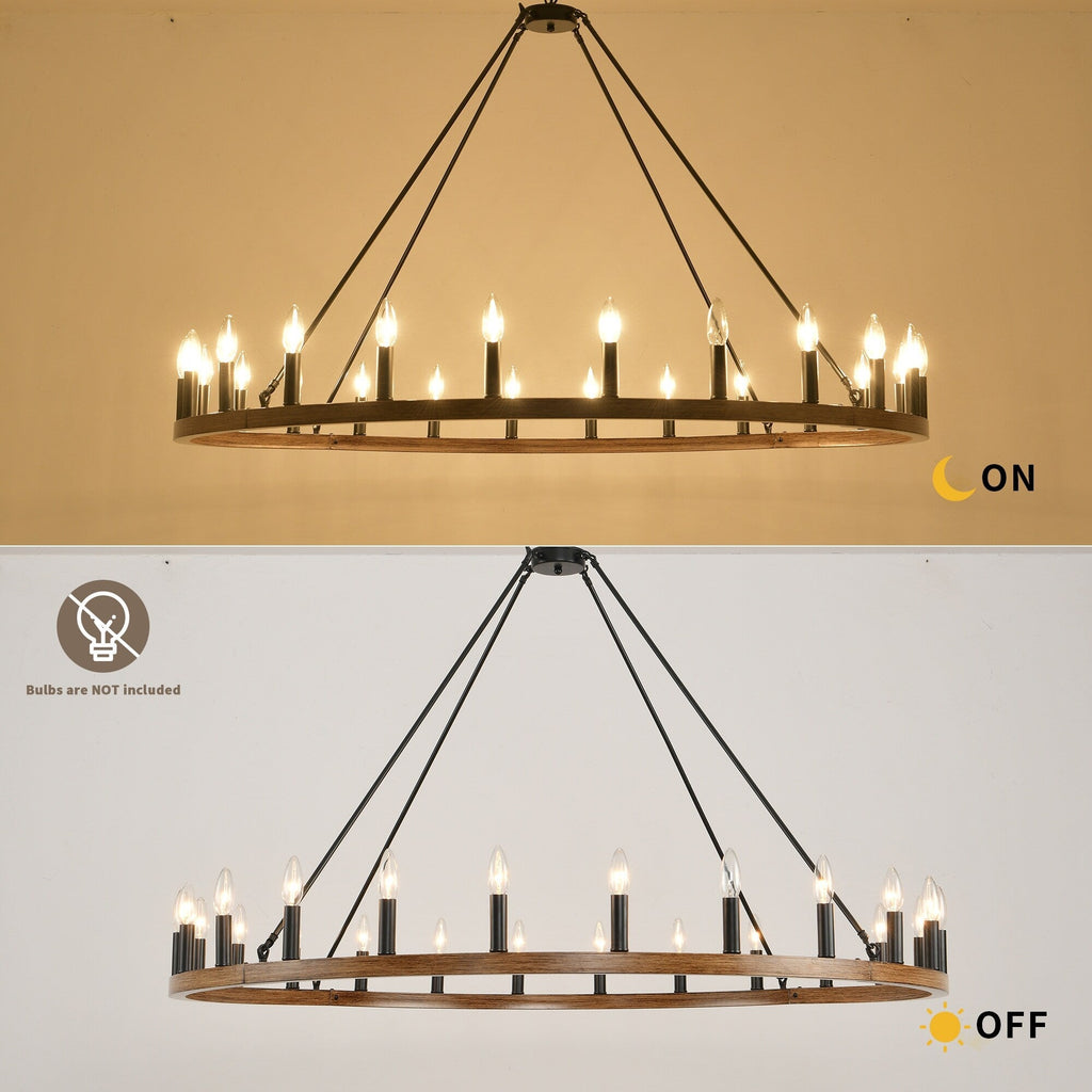 Lampadario a 24 luci con ruota di carro rotonda da 54 pollici