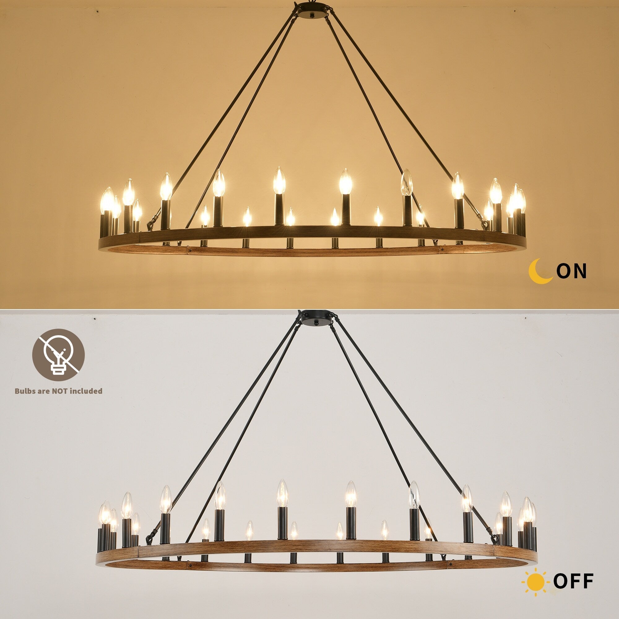 Lampadario a 24 luci con ruota di carro rotonda da 54 pollici