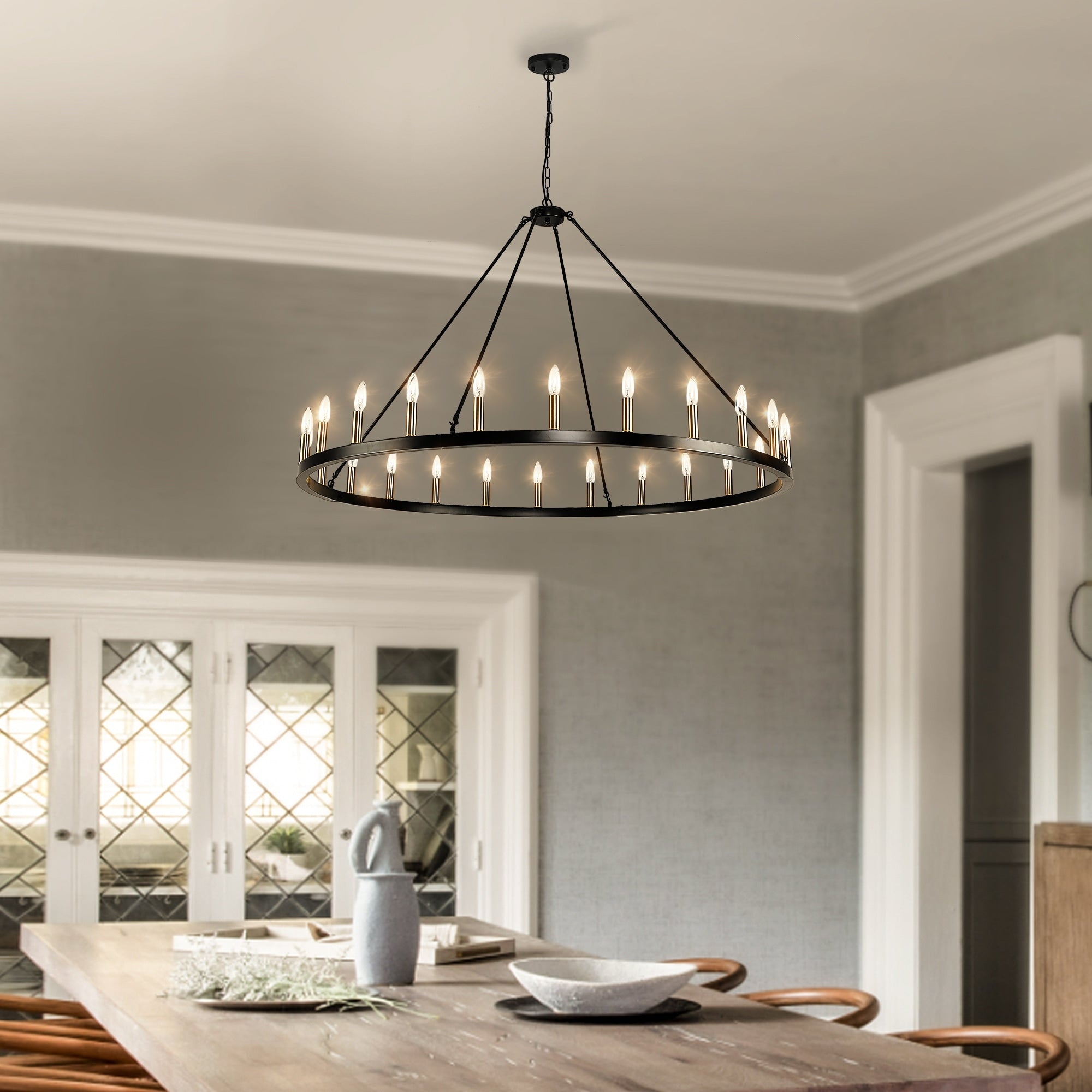 Lampadario a 24 luci con ruota di carro rotonda da 54 pollici