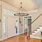 Lampadario a 24 luci con ruota di carro rotonda da 54 pollici