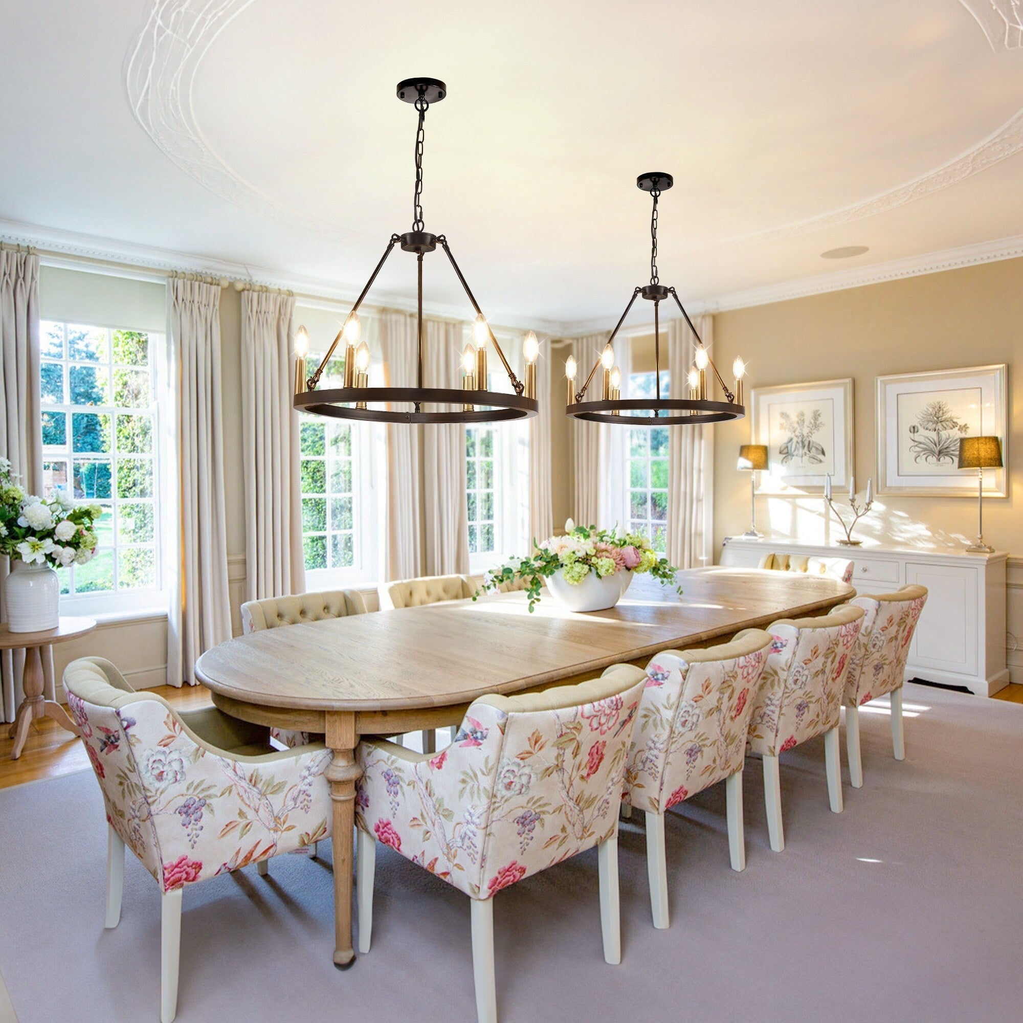 Lampadario a 24 luci con ruota di carro rotonda da 54 pollici