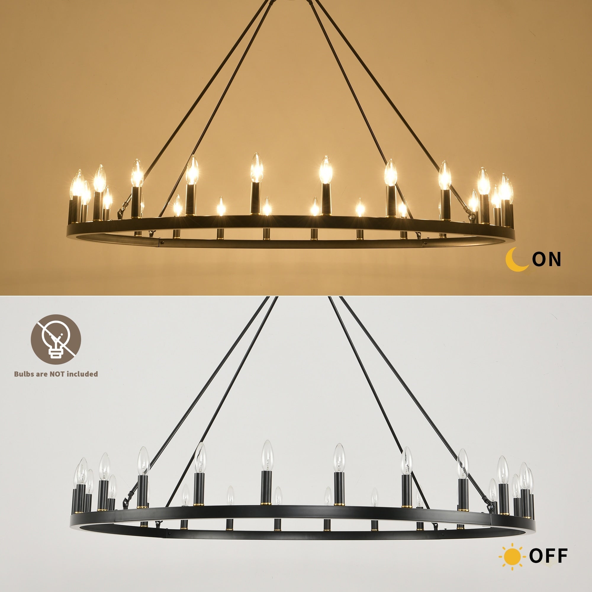 Lampadario a 24 luci con ruota di carro rotonda da 54 pollici