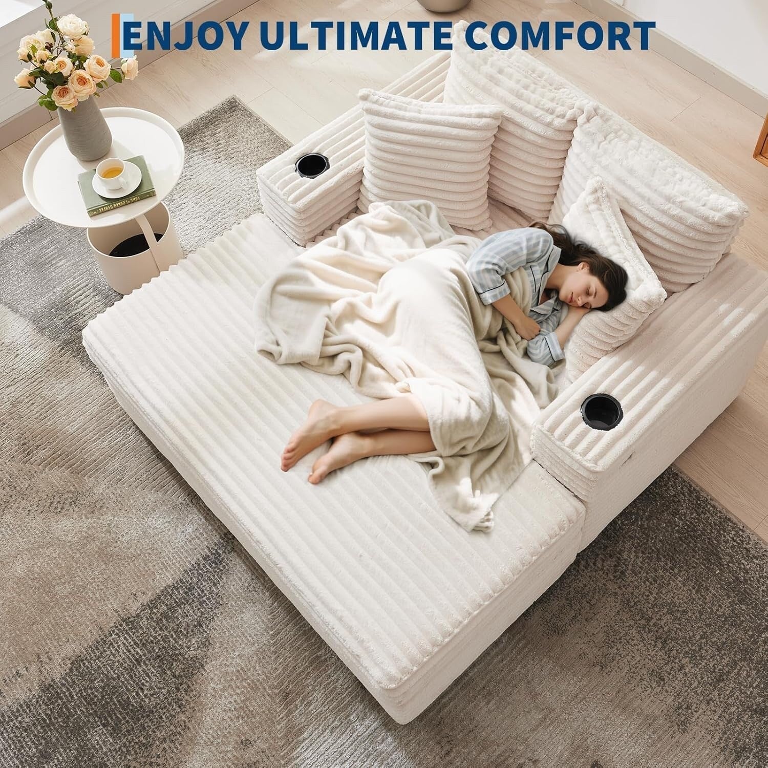 Divano letto imbottito da 54'' con cuscini e braccioli, poltrona da caffè oversize per interni, comodo divano letto in velluto a coste