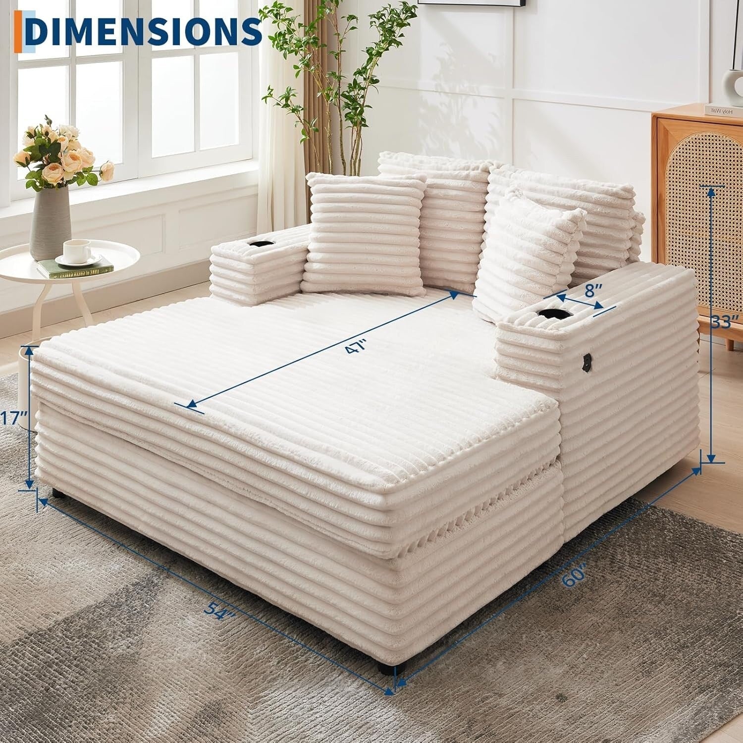 Divano letto imbottito da 54'' con cuscini e braccioli, poltrona da caffè oversize per interni, comodo divano letto in velluto a coste