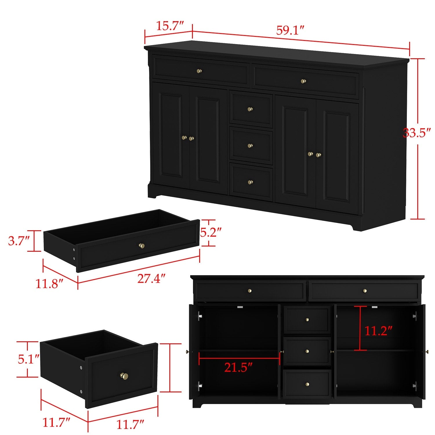 Credenza da 59,1'', bianca, moderna, contemporanea, laccata